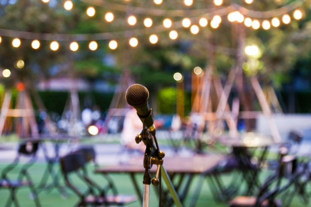 microphone set up at outdoor wedding